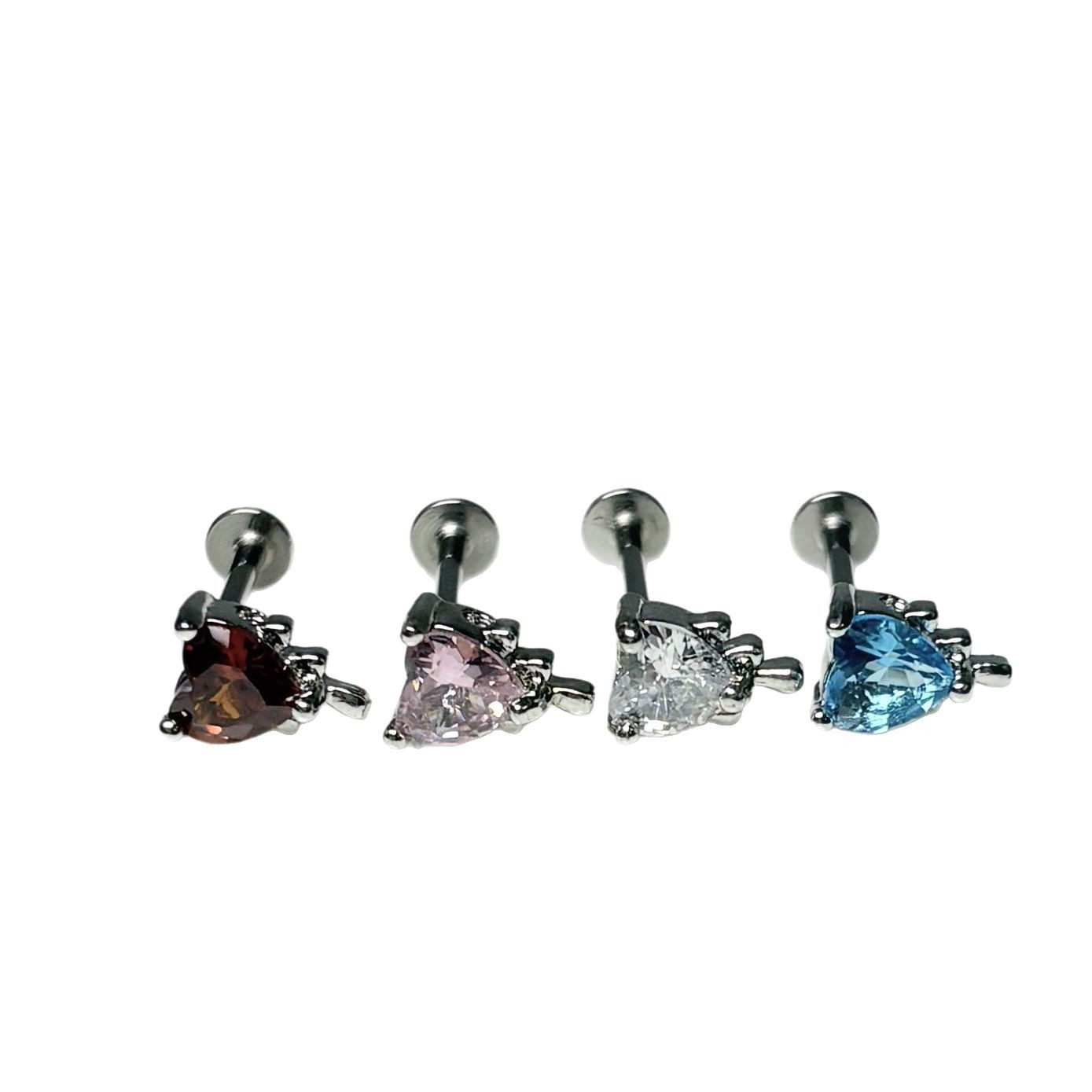 4-Color Starburst Heart Zircon Lip Nail Titanium Steel Diamond Straight Nail Ear Bone Nail External Thread Piercing Jewelry - Image 5