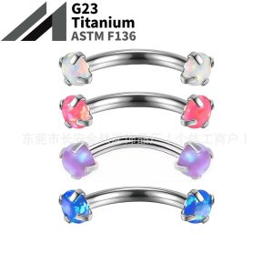 Claw-Set Opal Curved Eyebrow Ring 14G Internal Thread Titanium Alloy Body Piercing Jewelry for Eyebrow Ear Cartilage