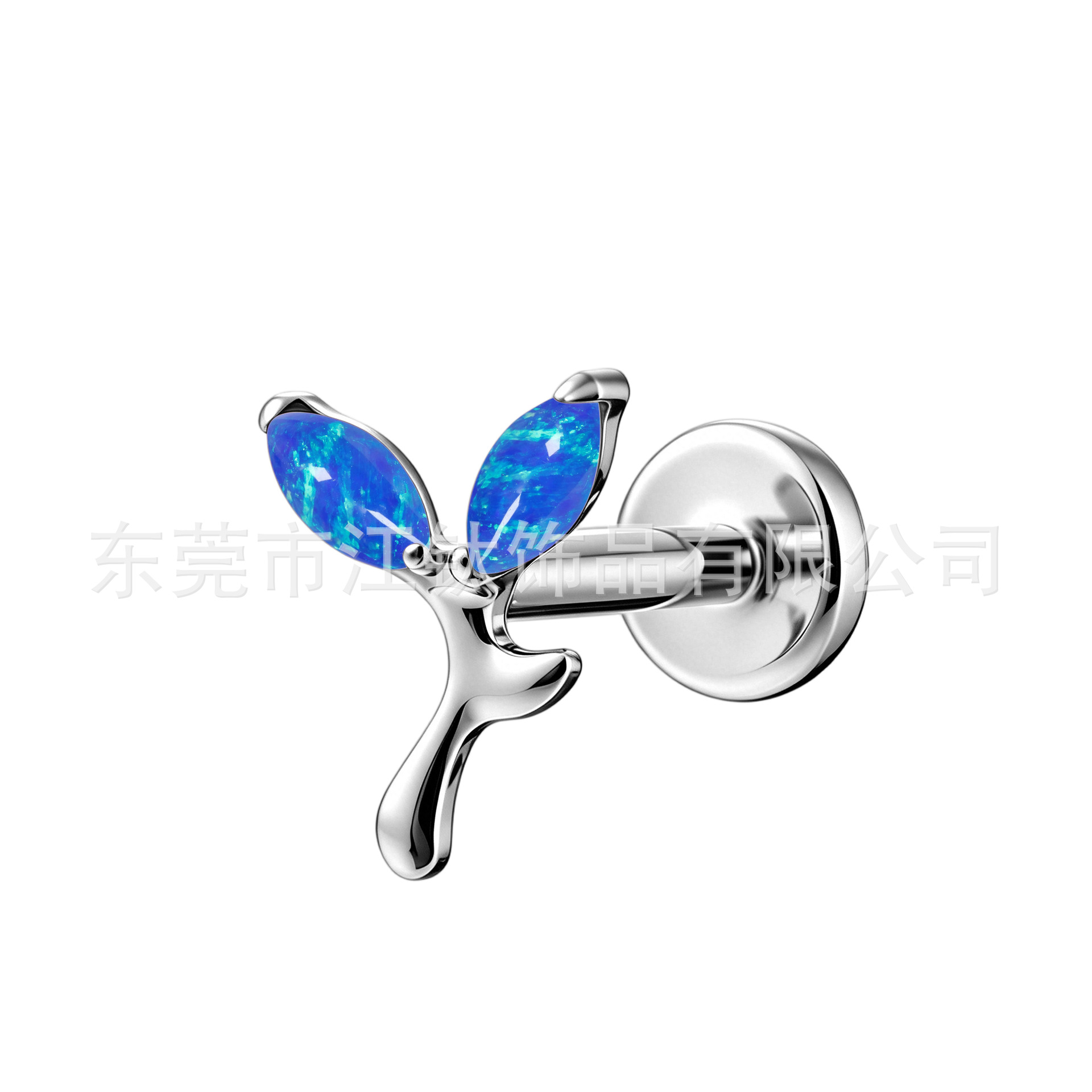 G23 Titanium Internally Threaded Opal Fish Tail Ear Cartilage Stud - 1.2mm x 10mm - Image 5