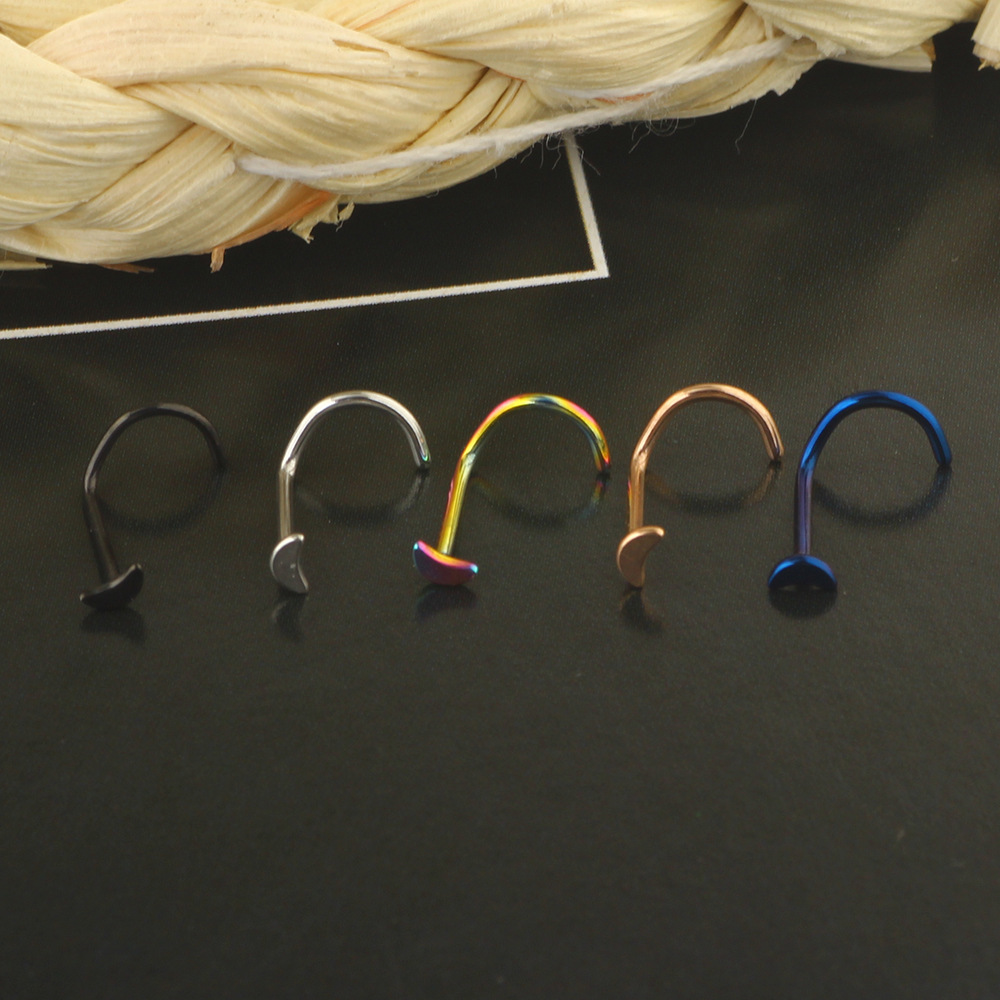 Stainless Steel L-Shaped Nose Stud Moon Curved Barbell Nose Ring Piercing Jewelry Nose Stud - Image 4