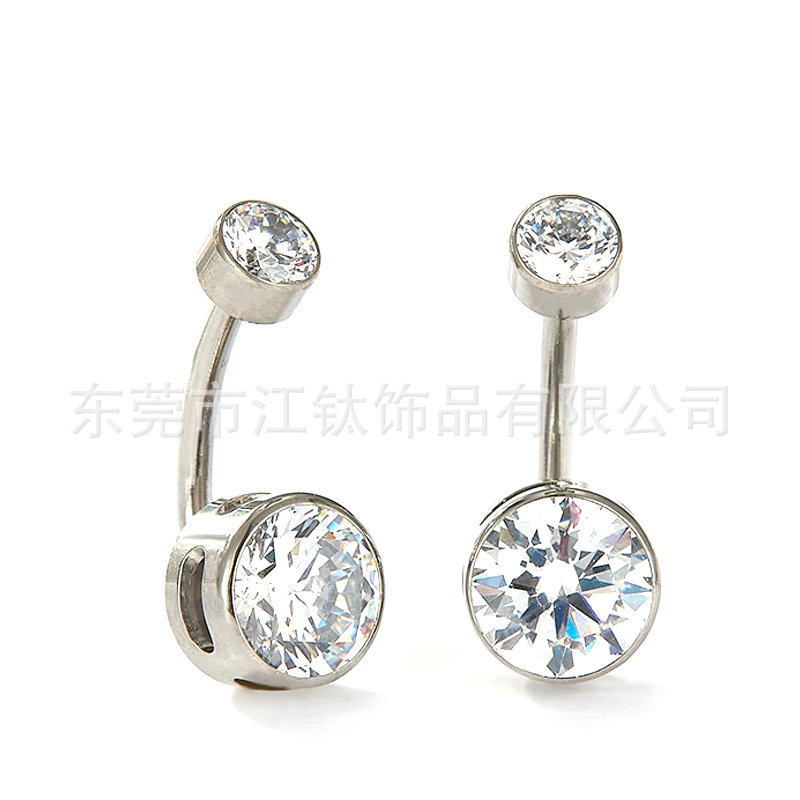 G23 Titanium Curved L-Rod Navel Ring with Zircon - 1.6mm 12mm - Image 5