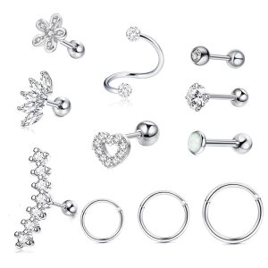 Zircon Thread Earrings - Stainless Steel Ear Bone Nail Puncture Jewelry Set for Women