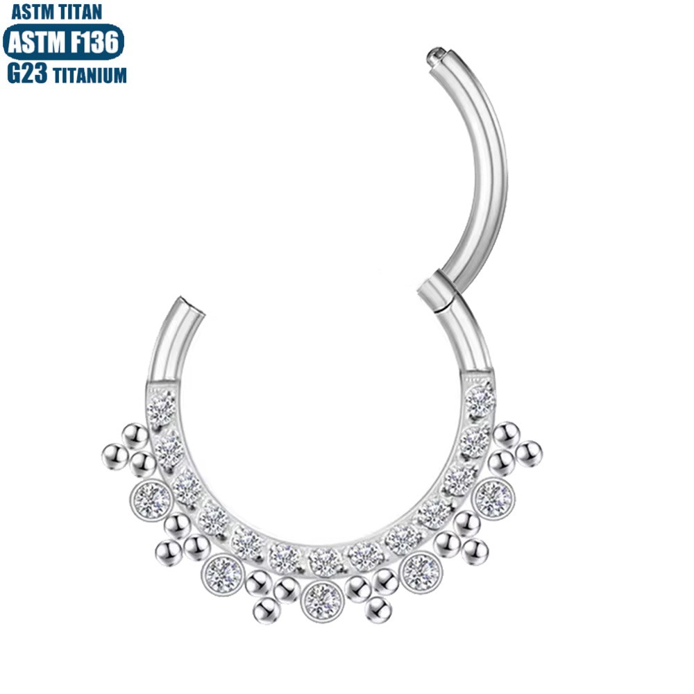 G23 Titanium Hinge Perforated Nose Ring Bead Cluster Zircon Earrings Seamless Split Ring Ear Bone Ring Body Piercing Jewelry - Image 3