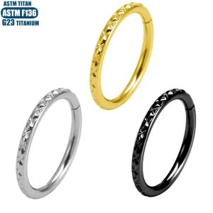 Black G23 Titanium Hinged Seamless Nose Ring - CNC Carved Side Piercing Earring Jewelry