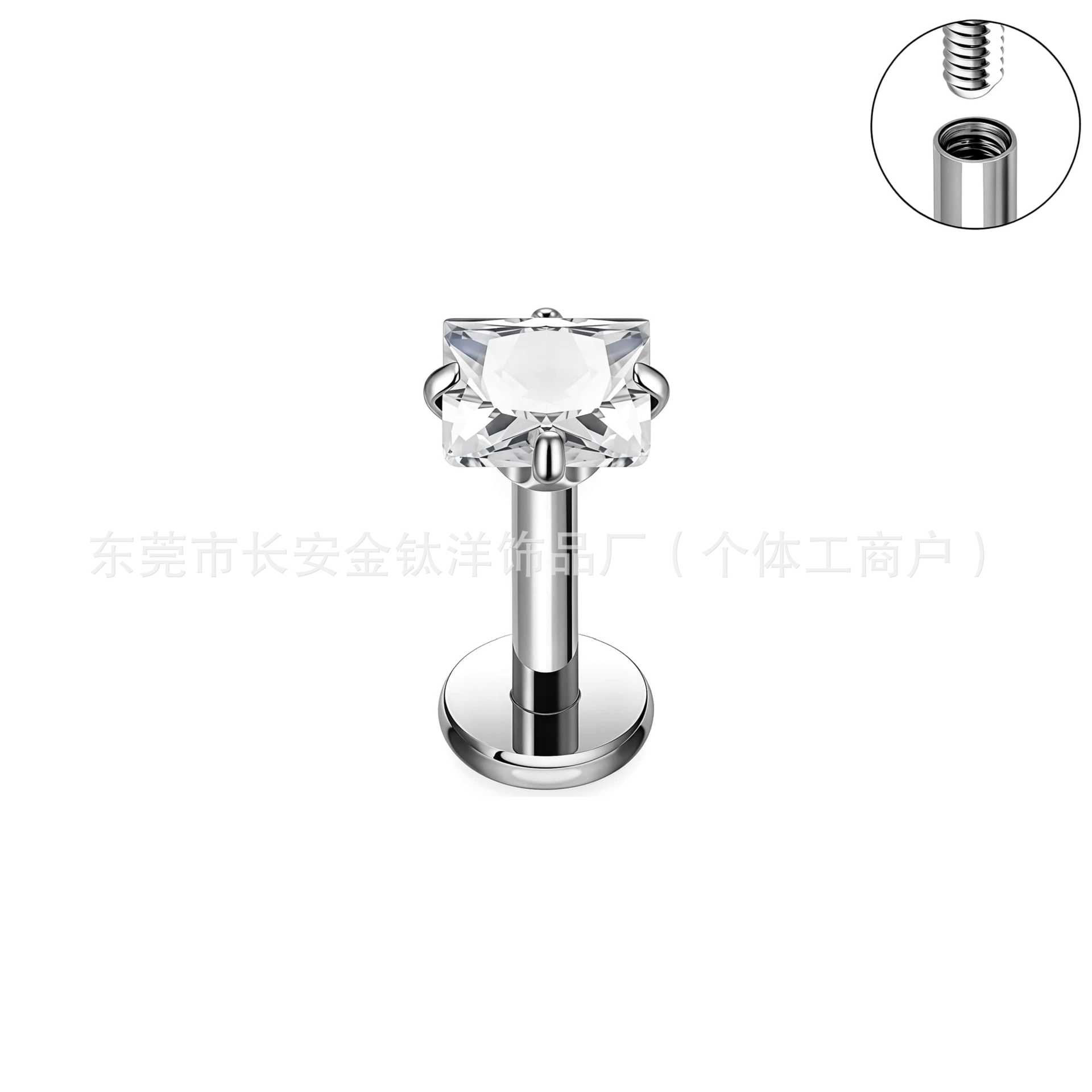 F136 Titanium Four-Claw Inlaid 5A Square Zircon Nose Nail Earrings Ear Bone Nail G23 Titanium Alloy Body Piercing Jewelry - Image 2