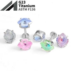 F136 Titanium Round Base Claw-Set Angel Eye Lip Stud Nose Stud Tongue Stud Ear Stud G23 Titanium Alloy Body Piercing Jewelry