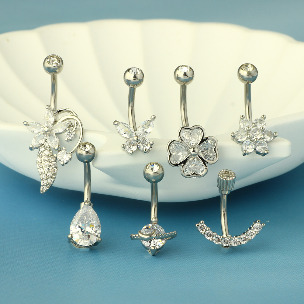 Stainless Steel Navel Ring Set with Zircon Belly Button Jewelry 42 Styles - Image 2
