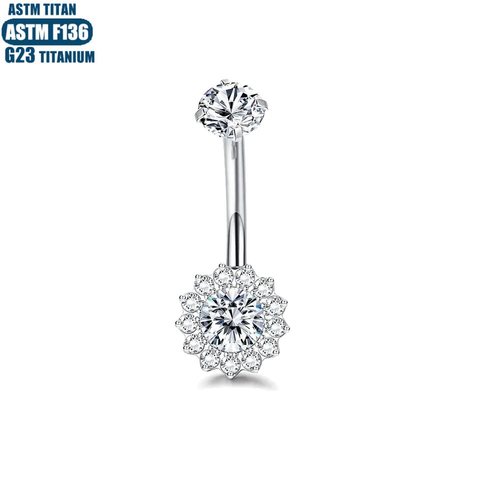 F136 Titanium Alloy Flower Shape Zircon Navel Claw Inner Thread Sexy Belly Ring Navel Piercing Jewelry - Image 2