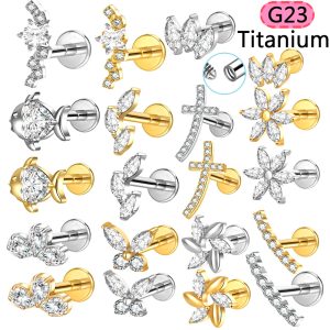 G23 Titanium Alloy Lip Piercing Jewelry Lip Ring Flower Stud Internally Threaded