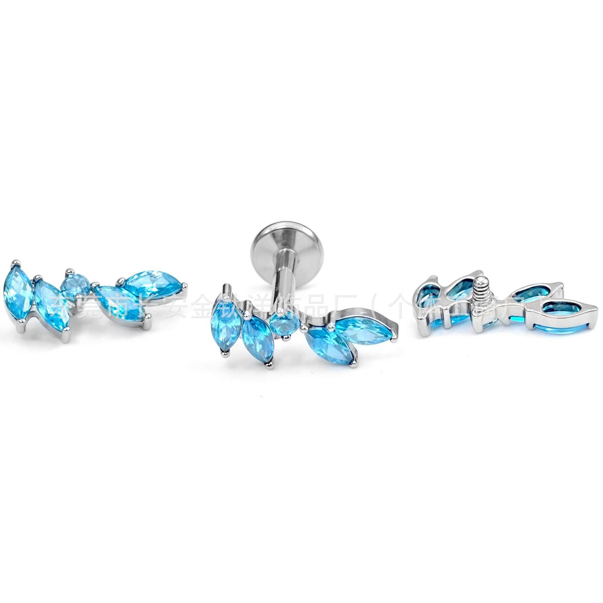 Titanium Horse Eye Leaf Zircon Lip Nail Nose Nail Ear Nail G23 Alloy Piercing Jewelry Ear Bone Nail Cochlear Nail - Image 3