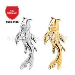 JT518 G23 Titanium Bonito Lip Nail Earrings - Gold 1.2x12mm Catfish Animal Body Piercing Jewelry