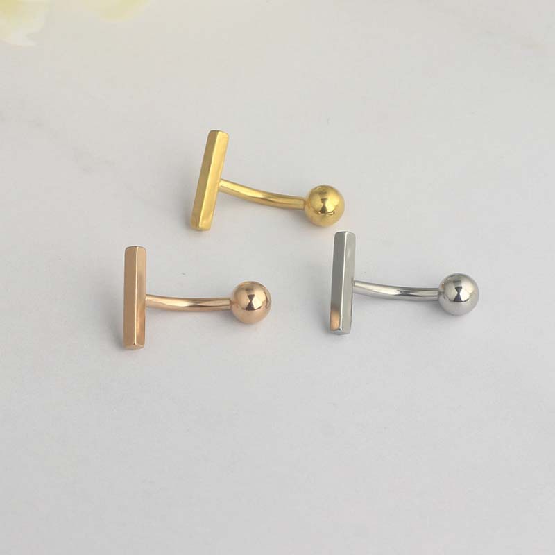 Rose Gold Simple Geometric Belly Button Ring Stainless Steel Navel Jewelry for Women - Image 5