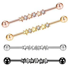Stainless Steel Star Zircon Long Rod Industrial Stud Earring Punk Ear Bone Piercing Jewelry