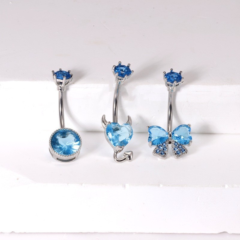 Europe USA Cross-Border Amazon Love Belly Button Nail Blue Diamond Zircon Female Navel Ring Hot Girl Piercing Jewelry - Image 3