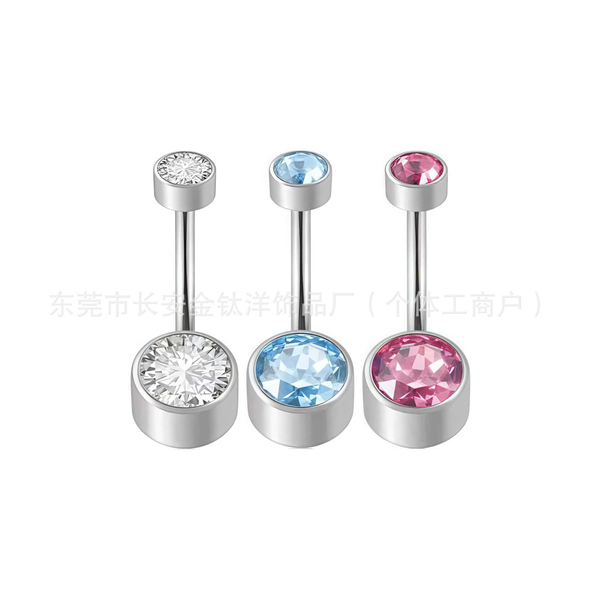 F136 Titanium Internal Thread Cylindrical Navel Ring with 5A Zircon G23 Titanium Body Piercing - Image 3