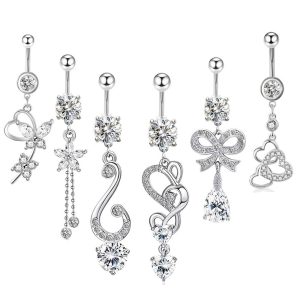 2021 Summer Cartoon Crown Belly Button Ring Set 6-Piece Silver Stainless Steel Navel Piercing Jewelry
