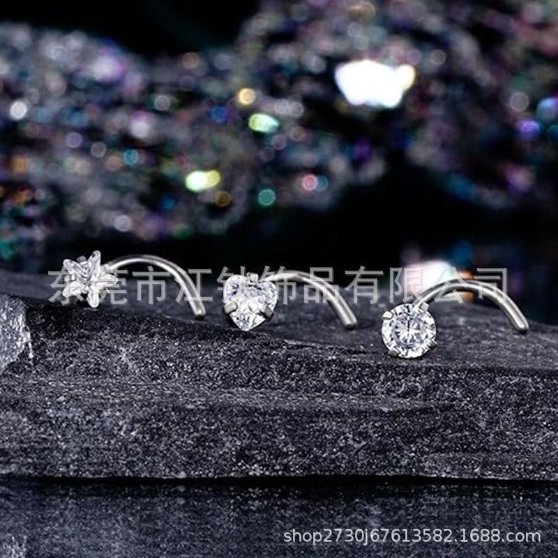G23 Titanium Heart-Shaped Five-Pointed Star Nose Nail S Rod L Rod Body Piercing Jewelry Nose Ring - Image 4
