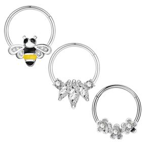 Star Flower Nose Clip Set 3 Pieces Stainless Steel Plated Nose Ring Nose Stud Piercing Jewelry