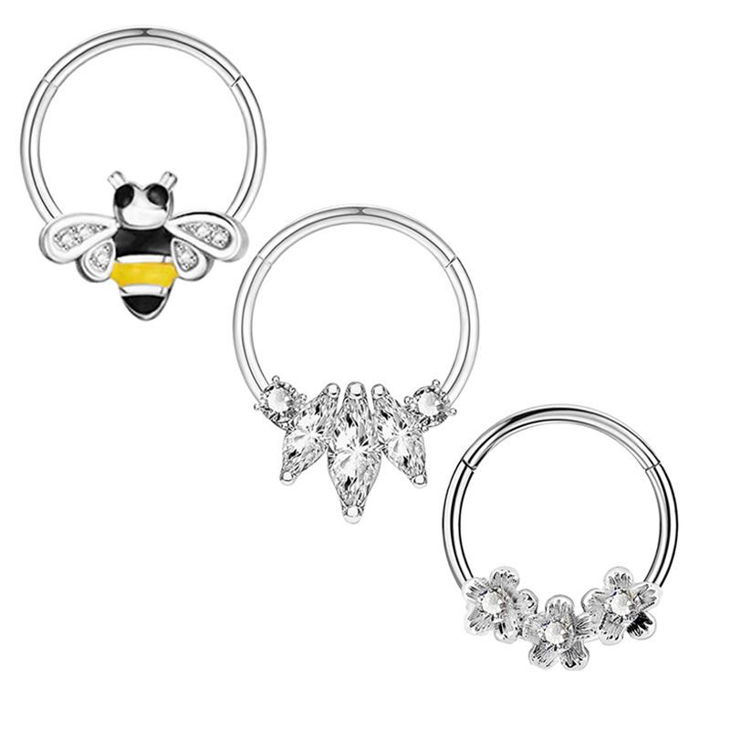 Star Flower Nose Clip Set 3 Pieces Stainless Steel Plated Nose Ring Nose Stud Piercing Jewelry - Image 3