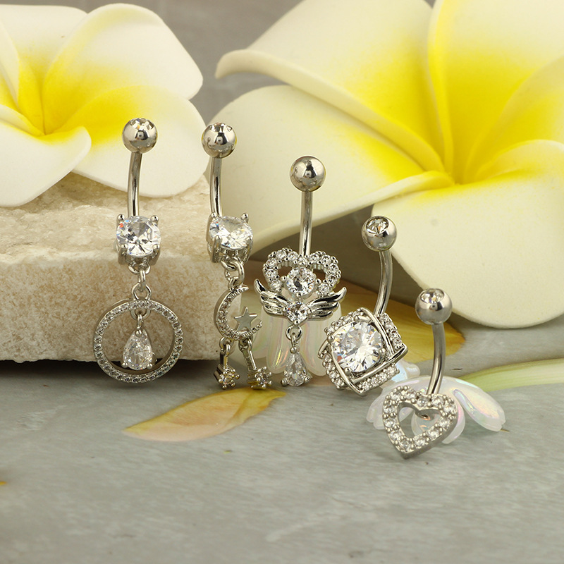 Geometric Flower Navel Ring 5 Pieces Set Stainless Steel Belly Button Jewelry Hip Hop Style - Image 2