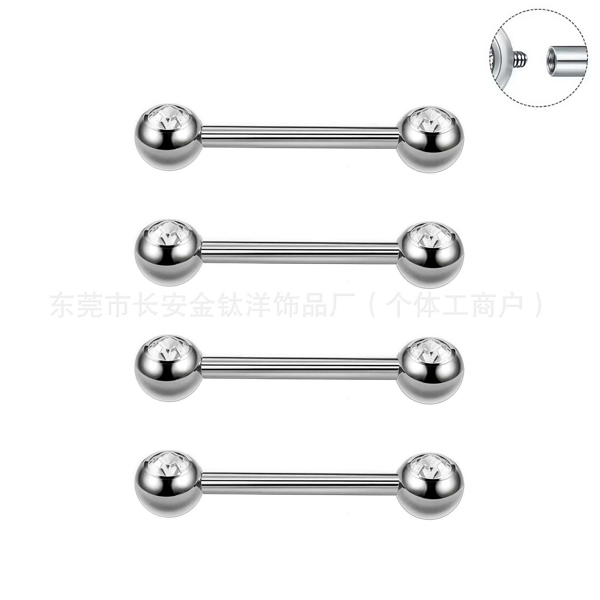 F136 Titanium Double-Headed Straight Rod Zircon Ball Ear Stud Lip Stud Ear Bone Stud G23 Titanium Alloy Body Piercing Jewelry - Image 2