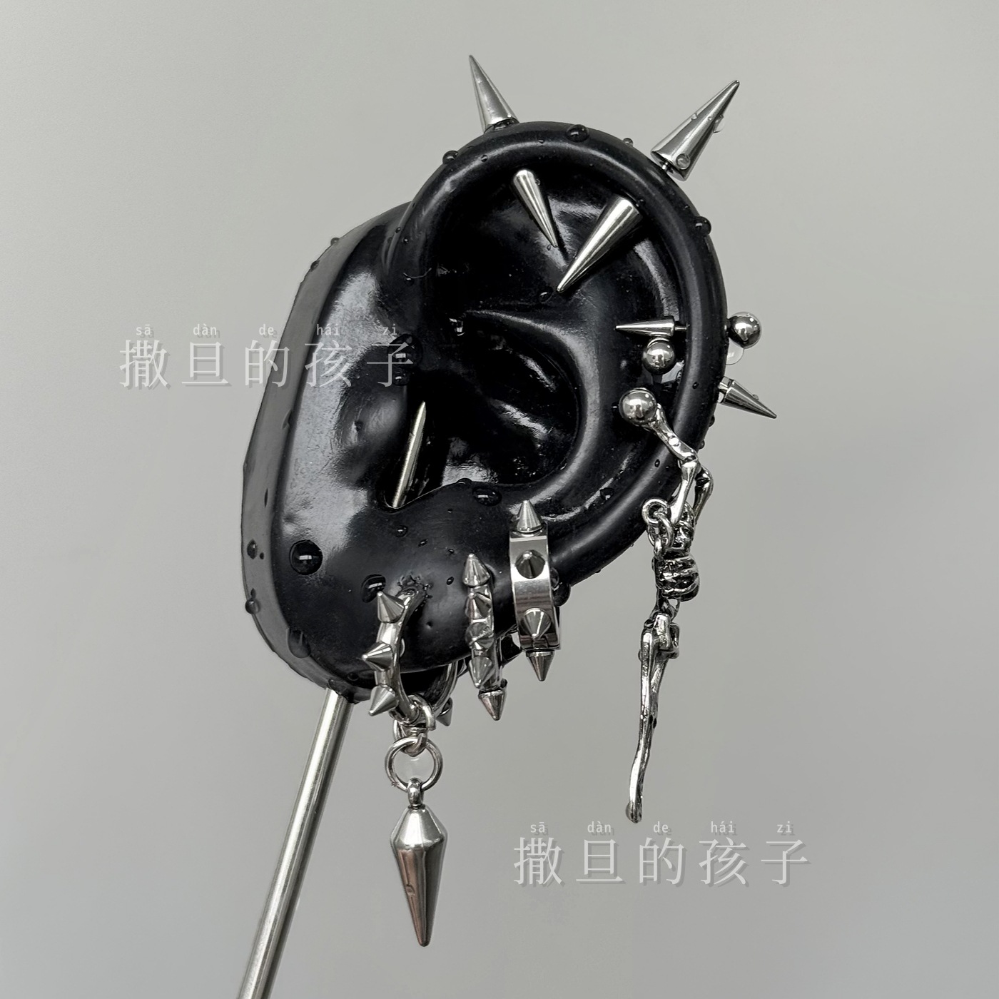 316L Surgical Steel Skull Pendant Ear Stud Cyberpunk Punk Style Earring - Image 4