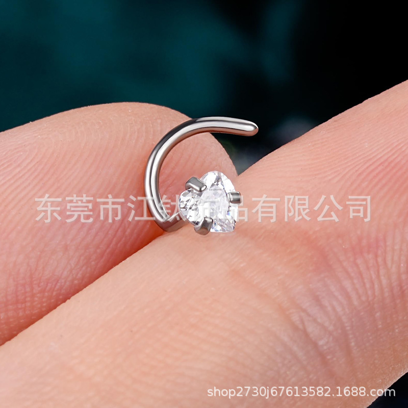 G23 Titanium Heart-Shaped Five-Pointed Star Nose Nail S Rod L Rod Body Piercing Jewelry Nose Ring - Image 2