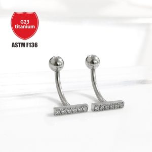 F136 Titanium Navel Ring Curved Barbell with Zircon Ball G23 Titanium Alloy Body Piercing Belly Button Ring