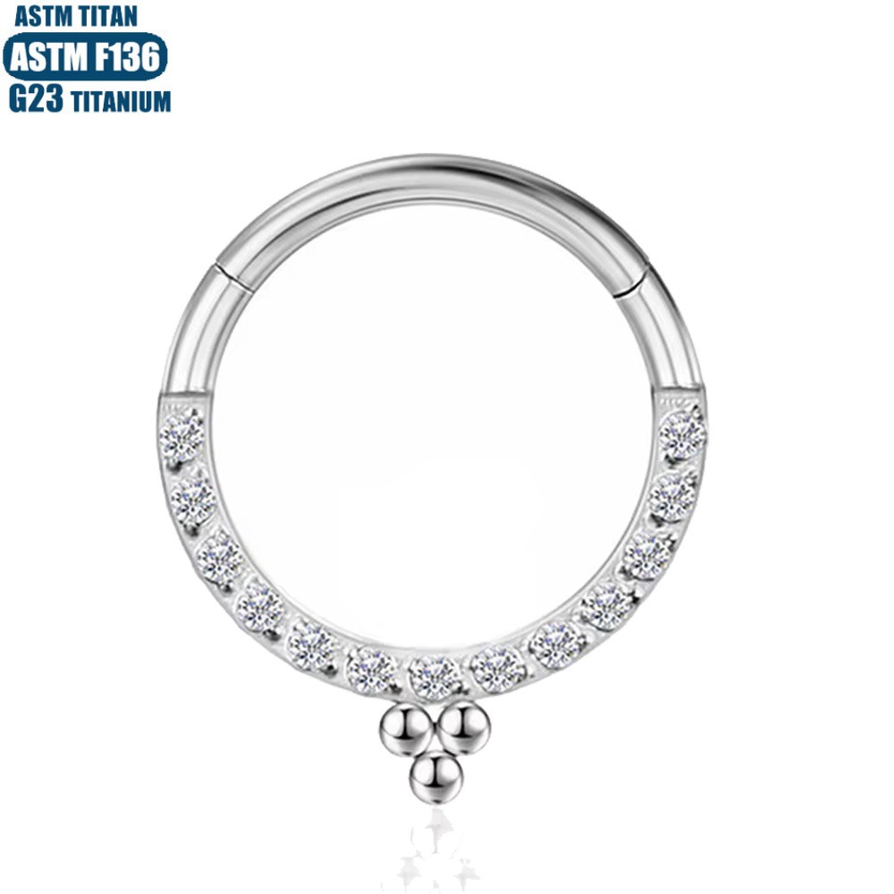 Hinged Titanium Earring Nose Ring with Zircon - 1.2mm Gauge Seamless Clicker Cartilage Hoop - Image 2
