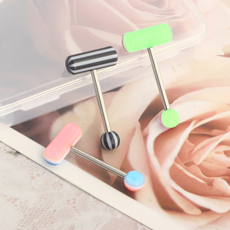 Double Color Acrylic Star Tongue Ring Stainless Steel Tongue Barbell Piercing Jewelry - Image 5