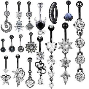 Heart Moon Navel Ring 316L Surgical Steel Belly Button Ring Dangle Planet