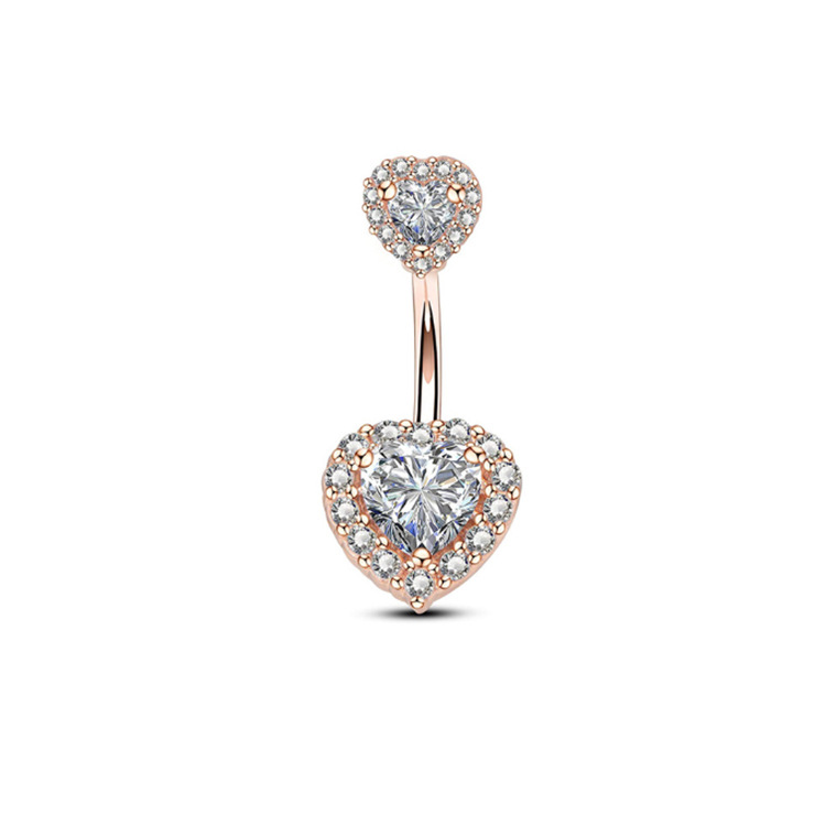 New Heart Belly Button Ring Copper Inlaid Zircon Stainless Steel Nail Spot Body Jewelry - Image 2