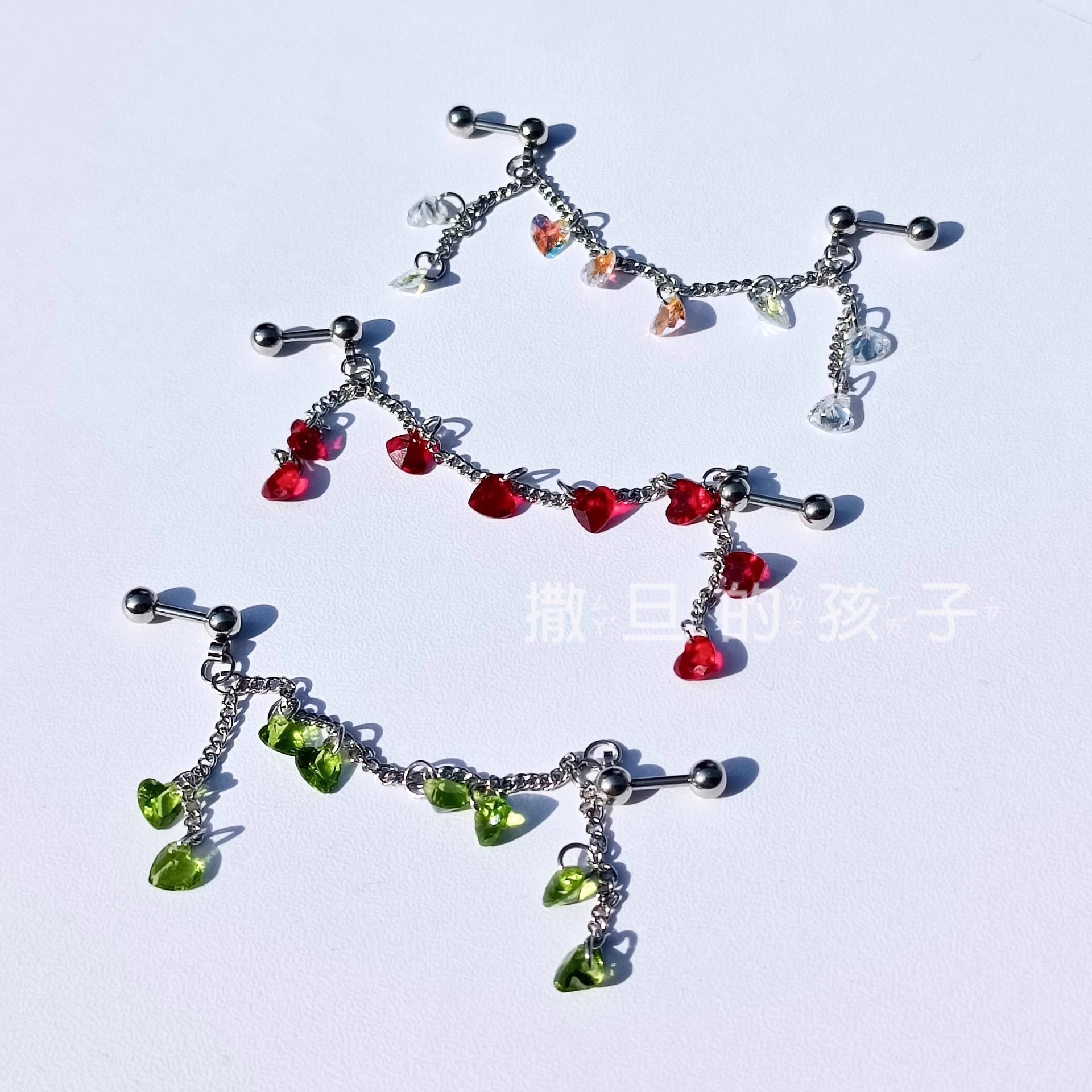 Rose Love Double Ear Hole Ear Bone Nail Titanium Steel Earrings CZ Heart Sweet Cool Wind Wholesale - Image 5
