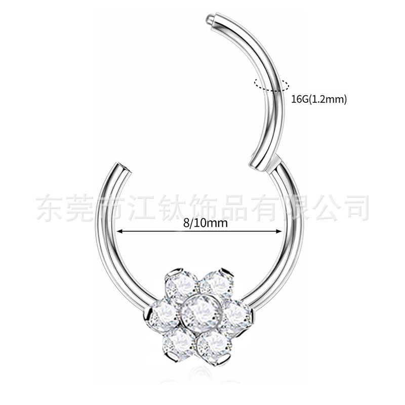 F136 Titanium Closed Ring Inlaid 5A Zircon Plum Blossom Nose Ring G23 Titanium Alloy Body Piercing Jewelry - Image 2
