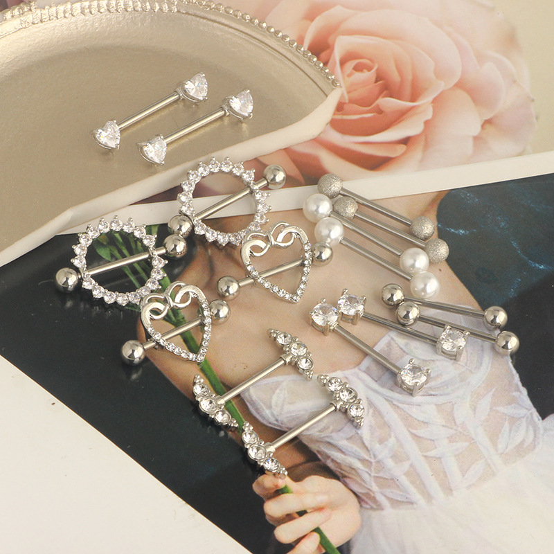 8 Pairs Stainless Steel Zircon Breast Rings Set Diamond-Embedded Nipple Jewelry for Women - Image 3