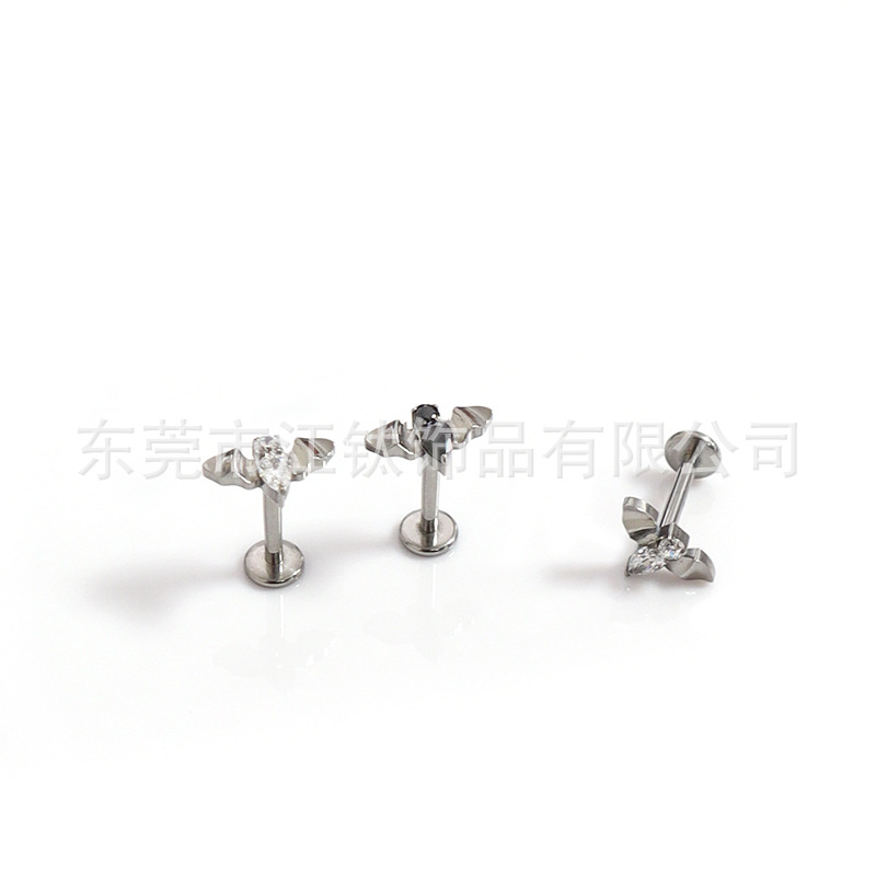 G23 Titanium Bat Earrings Inner Thread Inlaid 5A Zircon Cartilage Stud Body Piercing Jewelry - Image 5