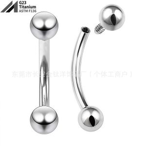 F136 Titanium Internally Threaded Double-Headed Round Ball Curved Barbell Belly Button Ring
