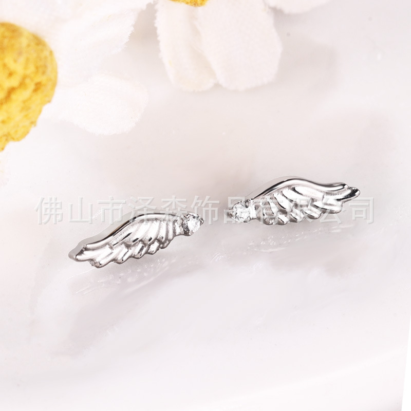 F136 Titanium Alloy Earrings with Diamonds Angel Wings Flat Back Studs - Image 2