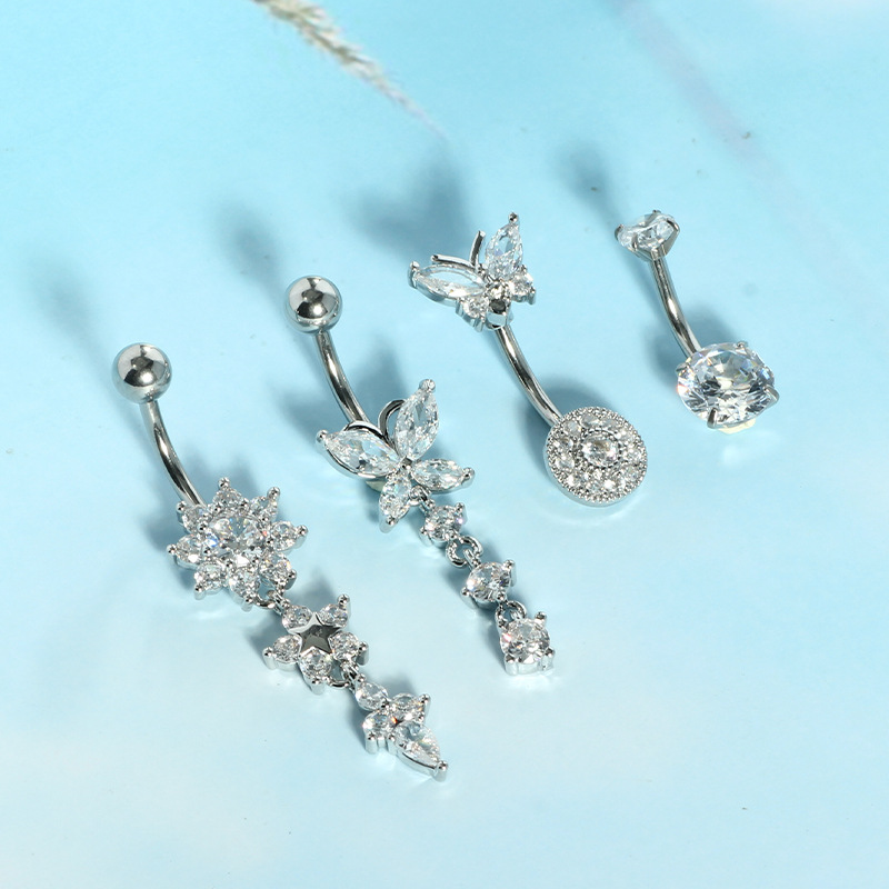 Classic Stainless Steel Belly Button Ring Set 4 Pieces Body Piercing Jewelry Butterfly Design - Image 2