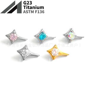 F136 Titanium Four-Pointed Star Inlaid Zircon Ear Cartilage Stud Earrings Nose Studs G23 Alloy Body Piercing Jewelry