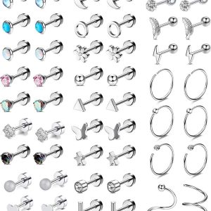 Zircon Flower Stainless Steel Labret Stud Ear Piercing Jewelry Square CZ Lip Stud