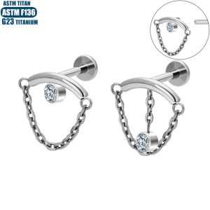 F136 Titanium Alloy Chain Pendant Earrings Inner Spiral Zircon Lip Stud Body Piercing Jewelry Diaphragm Pierced Earrings
