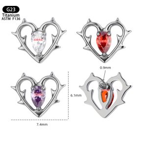 ASTM F136 Titanium Thorn Heart Stud Earrings with Pink Zircon Lip Tongue Body Piercing Jewelry