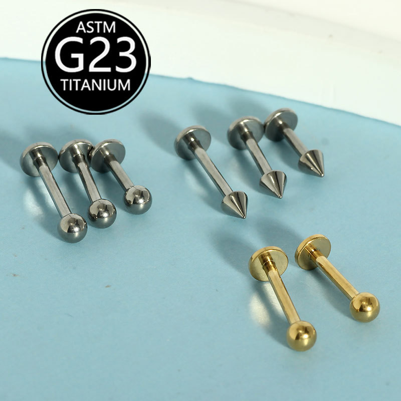 G23 Titanium External Thread Lip Piercing 16g Rod Tip Cone Tongue Piercing Devil Piercing Flat Base Rod Ear Piercing Titanium Alloy Body Piercing Jewelry - Image 2