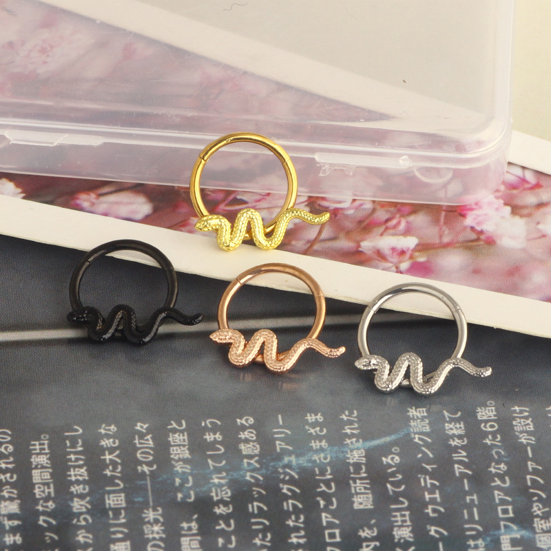 Star Snake Ring Nose Clip Nose Stud Ear Bone Earring Cartilage Hoop Body Piercing Jewelry Rose Gold Stainless Steel - Image 2