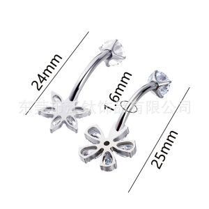 G23 Titanium Snowflake Flower Zircon Belly Button Ring - ASTM F136 Titanium Alloy Body Jewelry
