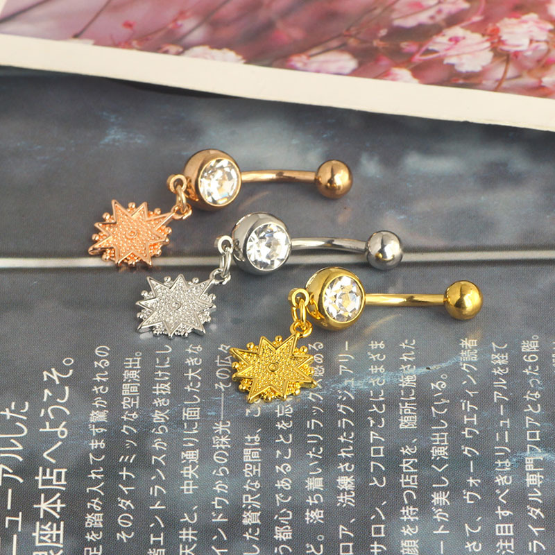 Awn Star Navel Ring Belly Button Ring Piercing Jewelry Stainless Steel Rose Gold Flower Geometric - Image 5