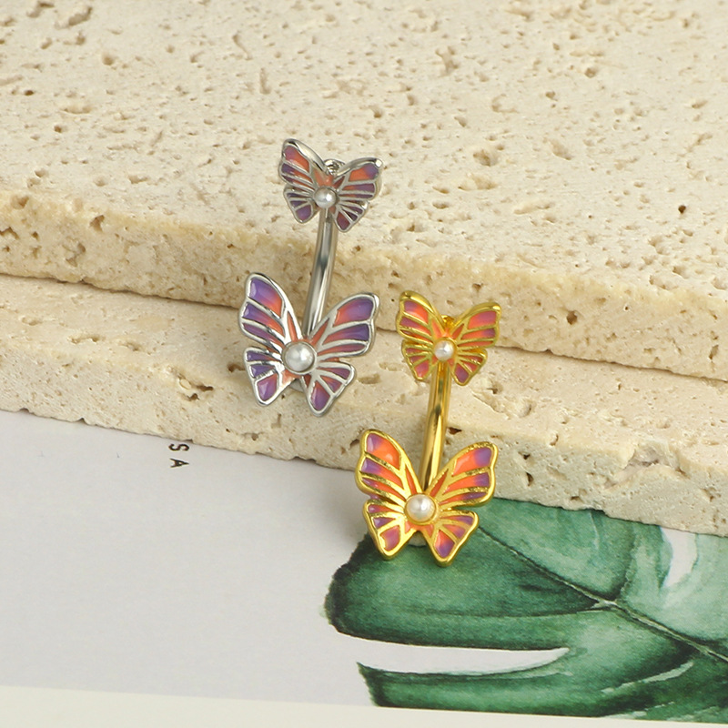 Stainless Steel Oil Drop Flower Butterfly Bee Navel Ring Flame Belly Button Piercing Jewelry - Image 5