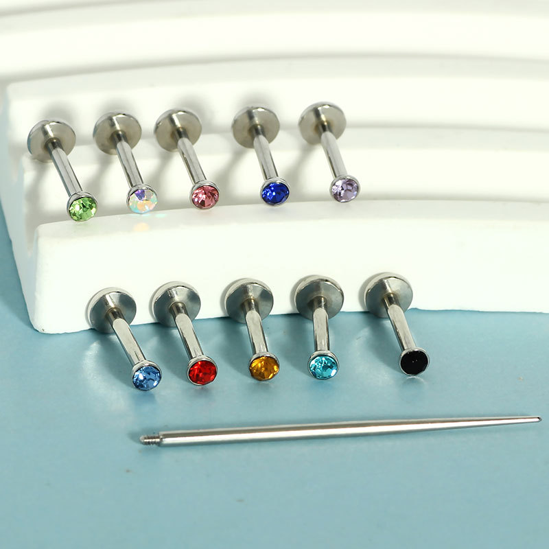 European American Fashion Personalized Internal Thread Diamond Stainless Steel Lip Nail Niche Earrings Wholesale Cross-Border Punk Piercing Jewelry - Image 2