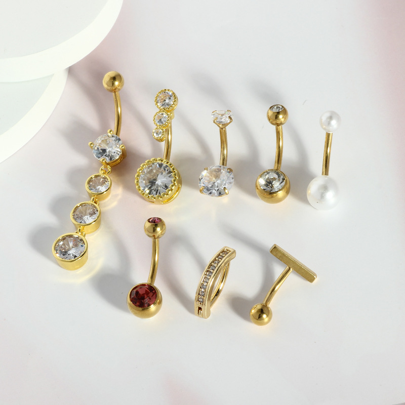 Stainless Steel Zircon Heart Navel Ring Set - European American Style Belly Button Ring for Women Men - Image 4